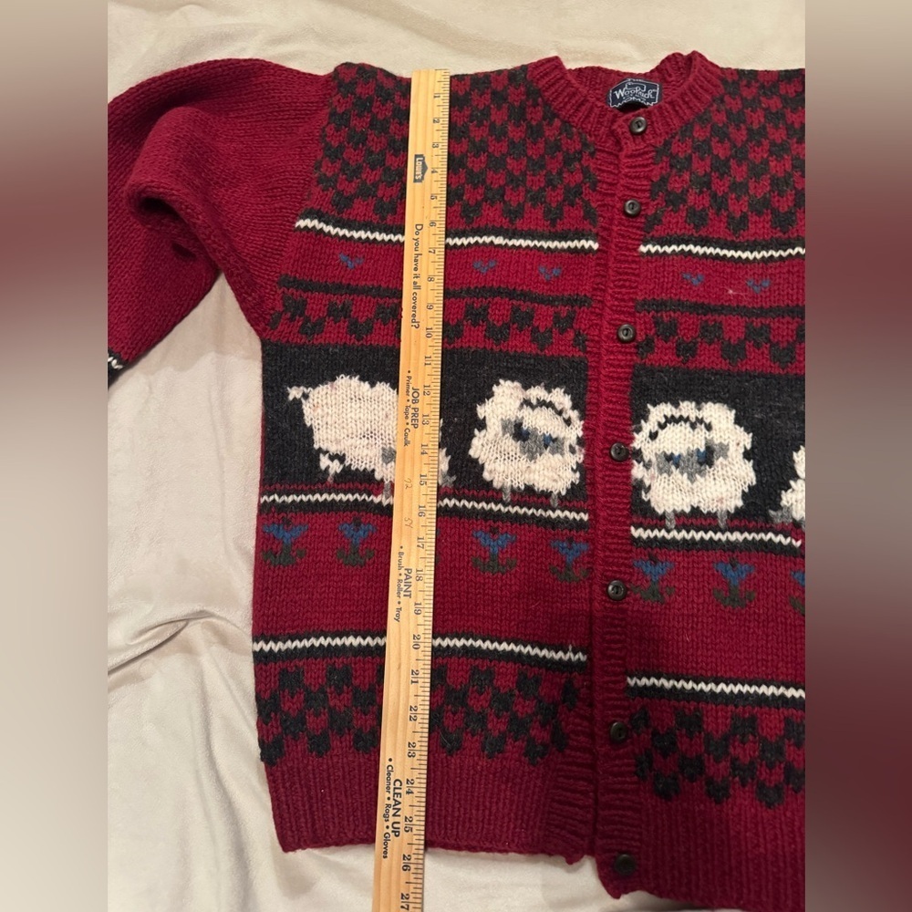 Vintage Woolrich wool Red Knit Cardigan with sheep, large - Picture 5 of 7